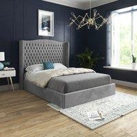 Casani Rana Curved Top Winged Upholstered Soft Velvet Bed Frame in Grey | Size: Double