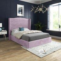 Casani Rana Curved Top Winged Upholstered Soft Velvet Bed Frame in Pink | Size: Small Double