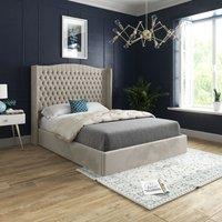 Casani Rana Curved Top Winged Upholstered Soft Velvet Bed Frame in Cream | Size: Small Double