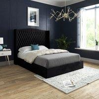 Casani Rana Curved Top Winged Upholstered Soft Velvet Bed Frame in Black | Size: Double