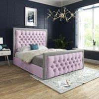 Casani Venice Glitter Border Upholstered Soft Velvet Bed Frame in Pink | Size: Small Double