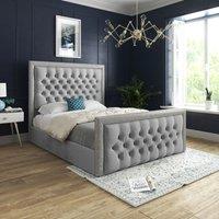 Casani Venice Glitter Border Upholstered Soft Velvet Bed Frame in Grey | Size: Super King