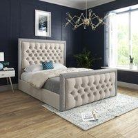 Casani Venice Glitter Border Upholstered Soft Velvet Bed Frame in Cream | Size: Super King