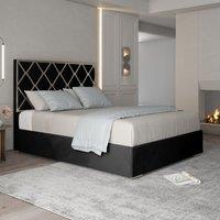 Casani Tammy Upholstered Soft Velvet Metal Bed Frame in Black | Size: Super King