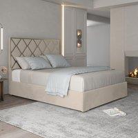 Casani Tammy Upholstered Soft Velvet Metal Bed Frame in Cream | Size: Super King
