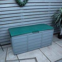 mysmartbuy Wood Panel Effect Outdoor Storage Box - Weatherproof Wheeled Storage Chest for Garden Equipment - H54x W112 x D49cm, 296L Capacity in Green