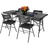 Novecrafto 6ft Folding Table & 4 Folding Chairs Set - Heavy-Duty HDPE, Steel Frames Camping Table & Chairs for Indoor/Outdoor Use in Black