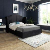 Casani Zampa Curved Top Curved Winged Upholstered Soft Velvet Bed Frame in Black | Size: King