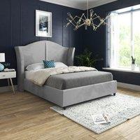 Casani Zampa Curved Top Curved Winged Upholstered Soft Velvet Bed Frame in Grey | Size: Single