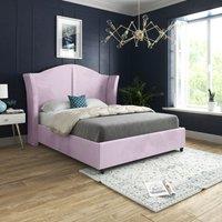 Casani Zampa Curved Top Curved Winged Upholstered Soft Velvet Bed Frame in Pink | Size: Single