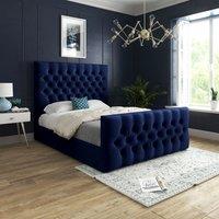 Casani Novara Upholstered Soft Velvet Bed Frame in Blue | Size: Super King