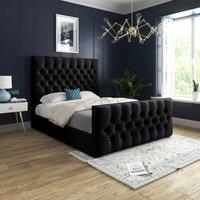 Casani Novara Upholstered Soft Velvet Bed Frame in Black | Size: Super King
