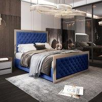 Casani Maddison Upholstered Soft Velvet Metal Bed Frame in Blue | Size: Double