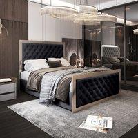 Casani Maddison Upholstered Soft Velvet Metal Bed Frame in Black | Size: Double