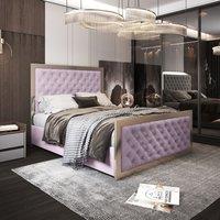 Casani Maddison Upholstered Soft Velvet Metal Bed Frame in Pink | Size: Double