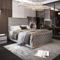 Casani Maddison Upholstered Soft Velvet Metal Bed Frame in Grey | Size: Double