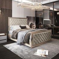 Casani Maddison Upholstered Soft Velvet Metal Bed Frame in Cream | Size: Super King