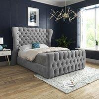 Casani Parma Wide Curved Winged Upholstered Soft Velvet Bed Frame in Grey | Size: Super King