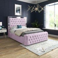 Casani Marino Mirror Upholstered Soft Velvet Bed Frame in Pink | Size: Super King
