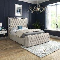 Casani Marino Mirror Upholstered Soft Velvet Bed Frame in Cream | Size: Single