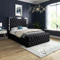 Casani Marino Mirror Upholstered Soft Velvet Bed Frame in Black | Size: Double