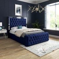 Casani Marino Mirror Upholstered Soft Velvet Bed Frame in Blue | Size: Small Double