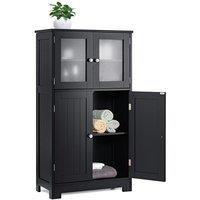 Costway Bathroom Floor Cabinet Freestanding Storage Cupboard W/ 2 Tempered Glass Doors in Black