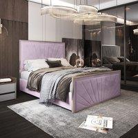 Casani Roxy Upholstered Soft Velvet Metal Bed Frame in Pink | Size: Super King