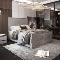 Casani Roxy Upholstered Soft Velvet Metal Bed Frame in Grey | Size: Super King