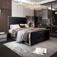 Casani Roxy Upholstered Soft Velvet Metal Bed Frame in Black | Size: Super King