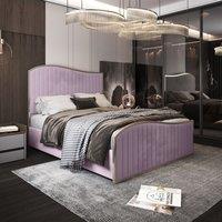 Casani Brixton Upholstered Soft Velvet Metal Bed Frame in Pink | Size: Small Double