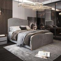 Casani Brixton Upholstered Soft Velvet Metal Bed Frame in Grey | Size: Small Double