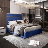 Casani Bentley Upholstered Soft Velvet Metal Bed Frame in Blue | Size: Double