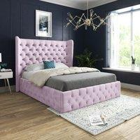Casani Florence Wide Winged Upholstered Soft Velvet Bed Frame in Pink | Size: Super King