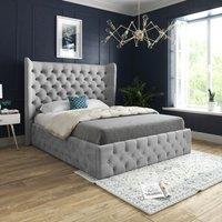 Casani Florence Wide Winged Upholstered Soft Velvet Bed Frame in Grey | Size: Single