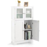 Costway Bathroom Floor Cabinet Freestanding Storage Cupboard W/ 2 Tempered Glass Doors in White