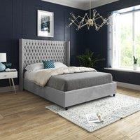 Casani Volta Straight Winged Upholstered Soft Velvet Bed Frame in Grey | Size: Super King