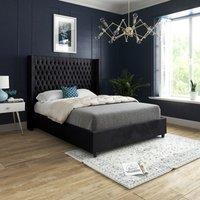 Casani Volta Straight Winged Upholstered Soft Velvet Bed Frame in Black | Size: Small Single