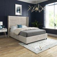Casani Volta Straight Winged Upholstered Soft Velvet Bed Frame in Cream | Size: Super King