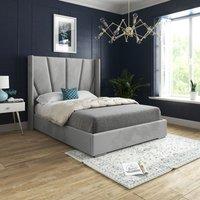 Casani Bellini Wide Curved Winged Upholstered Soft Velvet Bed Frame in Grey | Size: Super King
