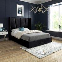 Casani Bellini Wide Curved Winged Upholstered Soft Velvet Bed Frame in Black | Size: Double