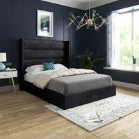 Casani Nuno Straight Winged Upholstered Soft Velvet Bed Frame in Black | Size: Super King