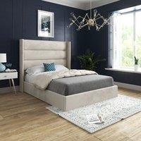 Casani Nuno Straight Winged Upholstered Soft Velvet Bed Frame in Cream | Size: Super King