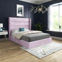 Casani Nuno Straight Winged Upholstered Soft Velvet Bed Frame in Pink | Size: Super King