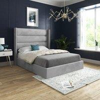 Casani Nuno Straight Winged Upholstered Soft Velvet Bed Frame in Grey | Size: Super King