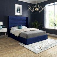 Casani Nuno Straight Winged Upholstered Soft Velvet Bed Frame in Blue | Size: Super King