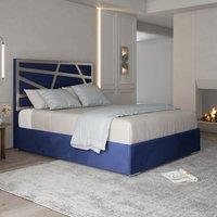 Casani Arabella Upholstered Soft Velvet Metal Bed Frame in Blue | Size: Double