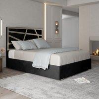 Casani Arabella Upholstered Soft Velvet Metal Bed Frame in Black | Size: Double