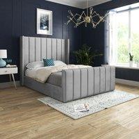 Casani Romano Straight Winged Upholstered Soft Velvet Bed Frame in Grey | Size: Small Double