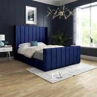 Casani Romano Straight Winged Upholstered Soft Velvet Bed Frame in Blue | Size: Double